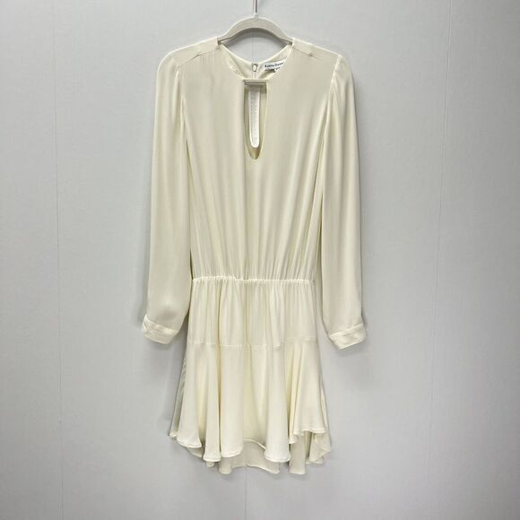 Karina Grimaldi Jack Solid Mini Dress Ivory White Long Sleeve Keyhole Size M - Picture 2 of 15